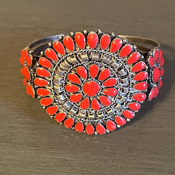 VINTAGE BRACELET CORAL SILVER STATEMENT
